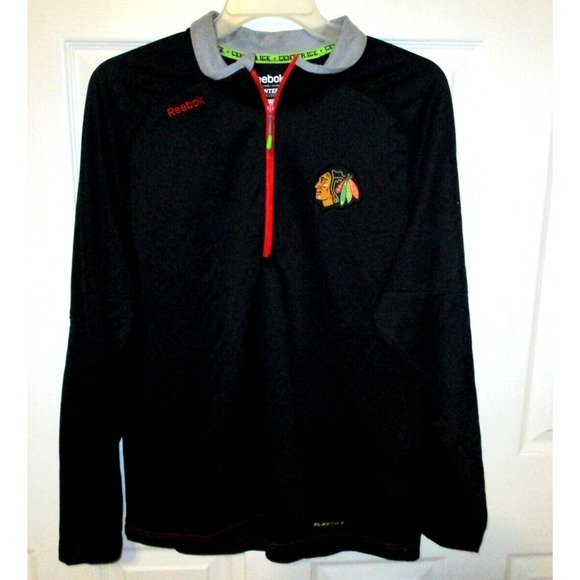NHL Chicago Blackhawks Reebok Windbreaker Quarter Zip PlayDry Mens Pullover Sz L - Picture 1 of 11